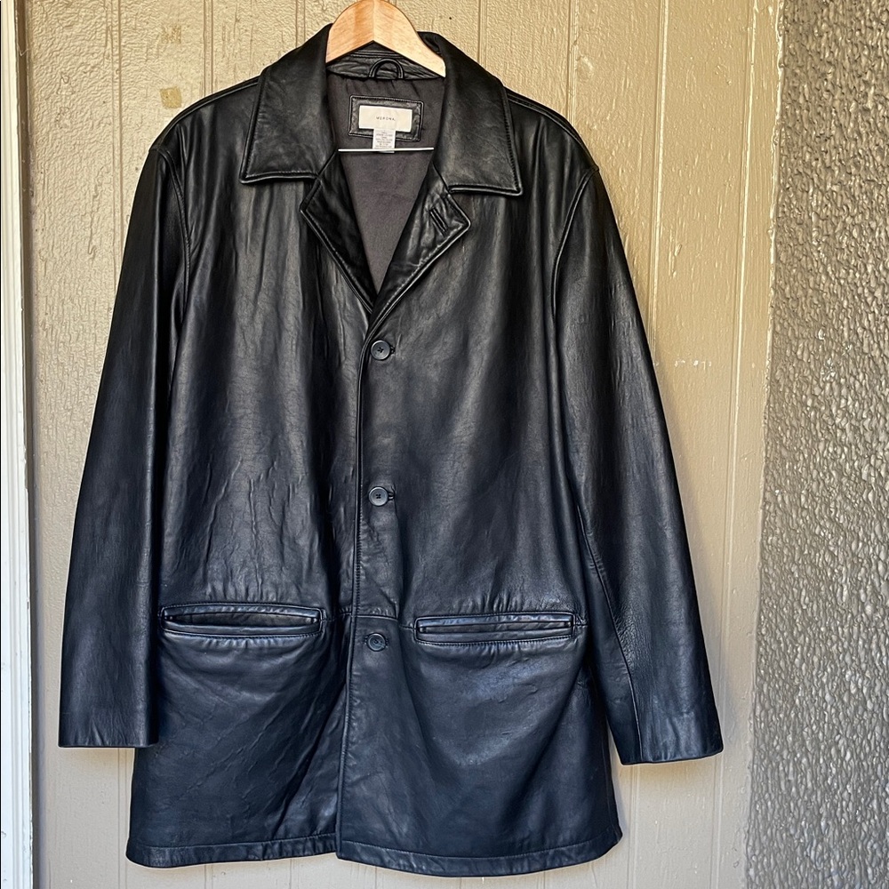 Merona men’s Black Leather Coat size L